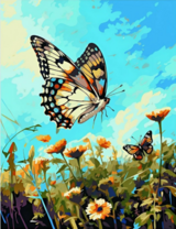 Бабочка-махаон и одуванчики