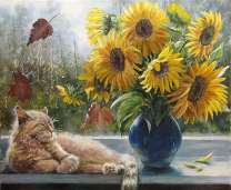 Без бренда «Подсолнухи в синей вазе возле кота» в Таганроге