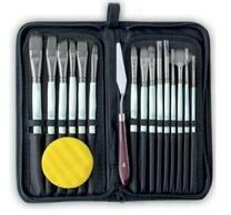 Без бренда «Коробка 50 шт.: Набор кистей для рисования в чехле, премиум набор (15 нейлоновых кистей, 1 мастихин) белые» в Таганроге