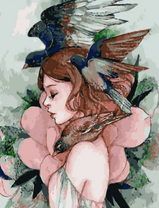 Без бренда «Девушка с большим цветком и птицы» в Таганроге в интернет-магазине  Без бренда «Девушка с большим цветком и птицы» в Таганроге