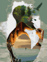 Мужчина, горы и орел