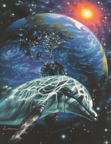 Дельфин на фоне планеты Земля