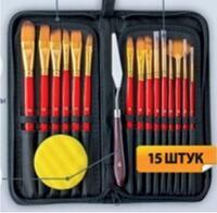 Без бренда «Набор кистей для рисования в чехле, премиум набор (15 нейлоновых кистей, 1 мастихин) красные» в Таганроге