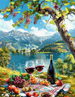 Без бренда «Винный натюрморт с бокалами, бутылкой вина, фруктами и ягодами» в Таганроге