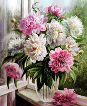 Без бренда «Пионы в прозрачной вазе у окна» в Таганроге